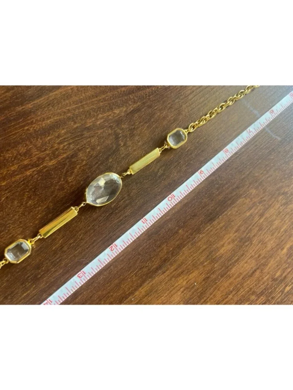 Vintage Gold Tone Rope Chain Necklace Crystal Rhinestone Station Layered